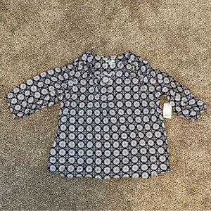 Croft & Barrow Black Floral Medallion Patterned Three Quarter Sleeve Blouse